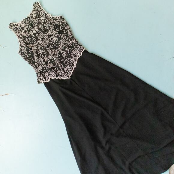 Jkara Black White Beaded Bust Sleeveless Formal Ankle Fit Flare Dress Size 6 - Picture 10 of 10